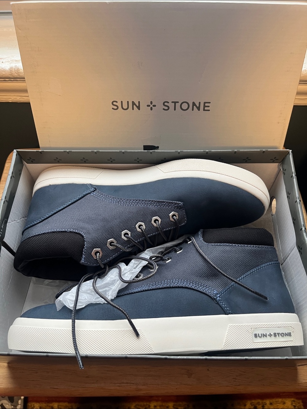 Sun + Stone Men's Navy High-Top Sneakers with White Sole